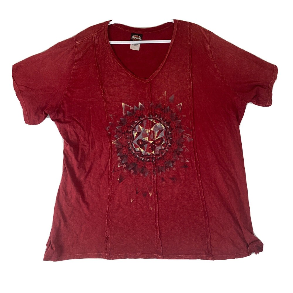 Vtg Harley-Davidson Womens XXXL Red  Top T-Shirt Skull Graphic Made in USA EUC